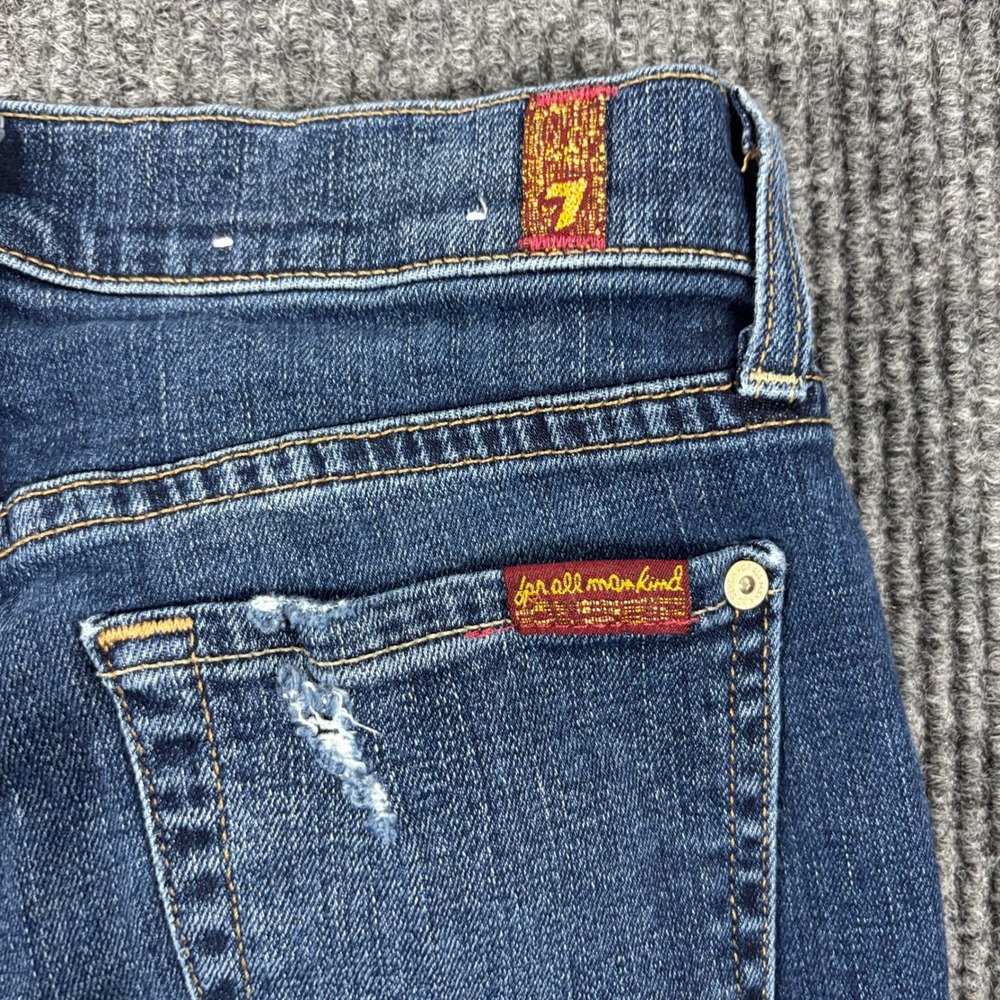 7 For All Mankind The Ankle Skinny Jeans Womens 26 Blue Distressed Ripped - Picture 12 of 12